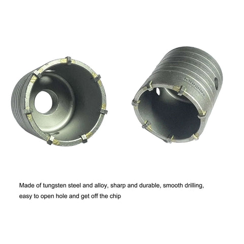Concrete hole saw kit with tungsten steel cutters and SDS shank; two metal hole saw bodies.