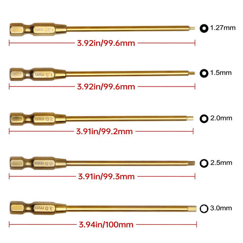 Titanium Quarter Inch RC Hex Driver Bit Set 1.27mm 1.5mm 2.0mm 2.5mm 3.0mm