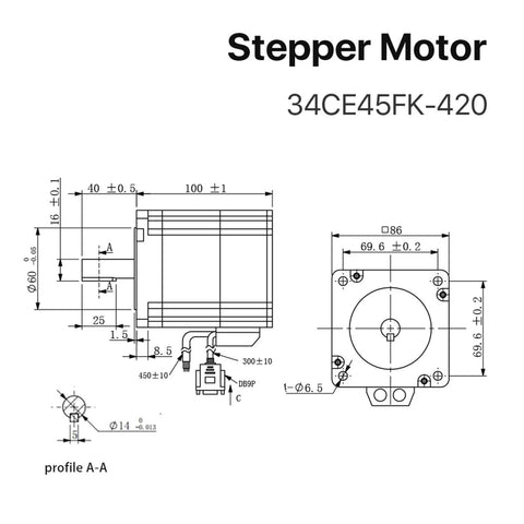 Technical diagram of 34 Stepper Motor With Encoder, Closed-Loop Servo Motor, 4.5 Nm Torque, 4.2 A Current for CNC machines.