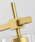 Close-up of the Gold Three Light Bathroom Vanity Fixture Set For Mirror And Wall Sconce showing golden arm and clear shade