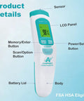 Non Contact Infrared Forehead Thermometer Medical Grade For Quick One Second Readings Ideal For Adults Kids And Babies Hospital Quality No Touch Fever Check White Finish, front view