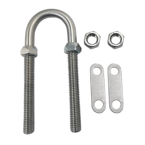 SHENGHUISS marine stainless steel U-bolt kit, 2-pack, M12 threads, 2 in wide, 5-1/2 in long with nuts and plates