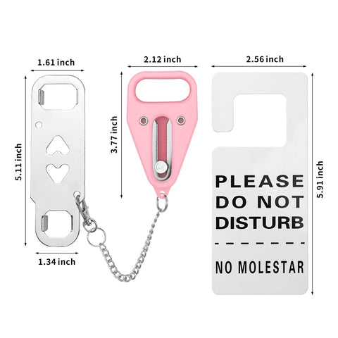 Premium Portable Door Lock 2 Pack Pink For Extra Privacy And Home Security At Home, Hotel Or On The Road, Travel Lockdown Device