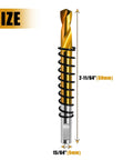 Five Pro Grade M2 HSS Pilot Drill Bits Titanium Coated Center Pins showing size 2-11/64" (68mm) and shank diameter 15/64" (6mm).