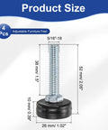 Sturdy Adjustable Furniture Levelers And Threaded Legs With Screw On Chair Glides 4 Piece Black Kit featuring 5/16-18 threads and size details.