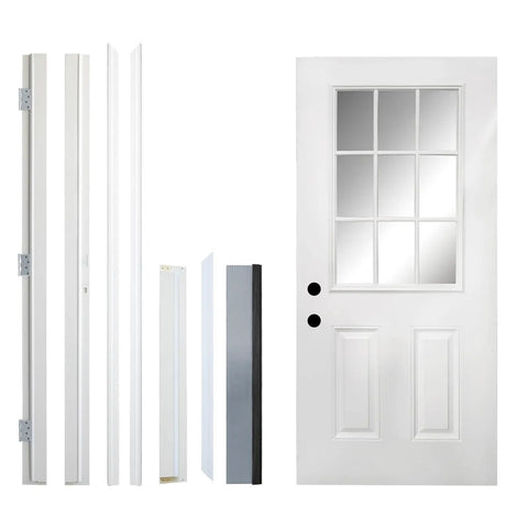 Top Shelf Fiberglass Entry Door Thirty Six By Eighty Inches Nine Lite Low E Glass Primed White Oak Knock Down Build components.