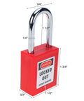 Red padlock with "LOCKED OUT" label, part of the Industrial Grade Plug Lockout Device For Lockout Tagout system.