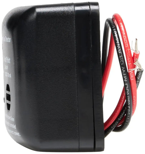Side view of 12V LP Gas Alarm Propane Detector for home and RV use, model 20441PBL, showing direct-wired cables.