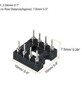 Dip IC Socket Adapter Round Pin 8P 2.54mm Pitch IC Socket For PCB Board Chips Six Pack, shown with pin dimensions and layout.