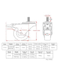 Technical diagram of Pack Of 4 Beefy 1.5 Inch Square Tube Wheel Casters With Stainless Steel Silent Brake specifications.