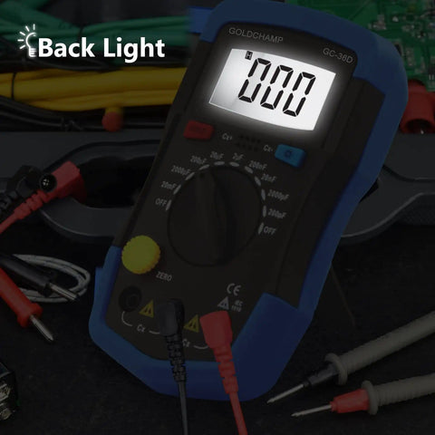 Capacitor Tester And Digital Multimeter Capacitance Meter 200pF To 20mF Handheld With Backlight Data Hold Pro Grade GC-36D