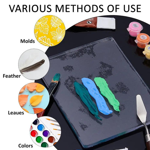 Gel Printing Plate 17.5x12.6cm for Monoprinting with paint and tools, featuring clear silicone reusable plate for card making and crafts.
