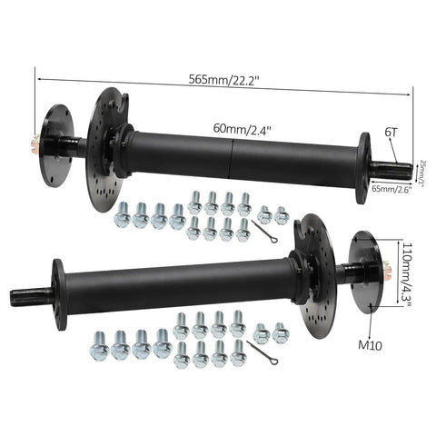 Heavy Duty Rear Differential Axle Kit 43.3 Inch With 6T Spline Drive, 25mm Shaft, 110mm Wheel Hubs And 4 Bolt Flange, components view