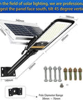 JUDYSSY 80W Led Solar Street Lights Outdoor with solar panel, brackets, and installation hardware for easy setup.