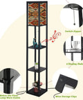 3 In 1 Corner Floor Lamp With Shelves And USB Ports Power Outlet, Navajo Geometric Shade, pull chain, 63 in tall frame