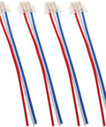 4 Piece Universal Wiring Harness Kit For Motorcycle And Electric Bike With Copper And Plastic Connectors Plug And Play Switch Connector Set For Horn Lights Turn Signals And Control Easy Install showing four connectors with red, blue, and white wires