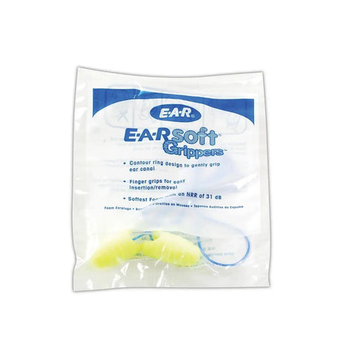 Ultra Soft Gripper Earplugs With Corded Design For All Day Comfort OSFA Blue in packaging with NRR 31 dB label