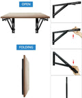 Heavy Duty 24 Inch Folding Shelf Brackets Two Pack Wall Mounted Table Lifts With Slick Swing Action, showing open and folding position.