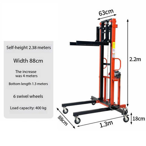 Heavy Duty Electric Pipe Lift Table With Sturdy Steel Construction And Swivel Casters For Easy Duct Ventilation Installation And Mobile Lifting Jobs Anywhere, showing dimensions and structure.