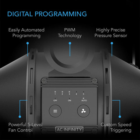 Close-up of digital programming on 4 Inch Auto Duct Booster Fan With Differential Pressure Switch for industrial ducting systems