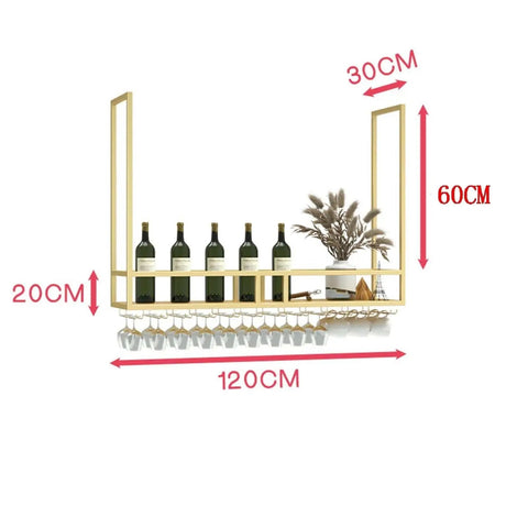 Ceiling Mount Wine Glass Rack With Bottle Holder And Solid Wood Shelf Dope Overhead Storage For Bar Kitchen Living Room