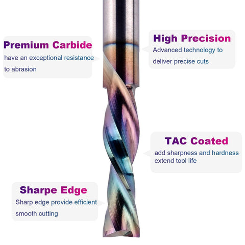 SpeTool 1/4 in shank downcut spiral router bit, 1/4 in cutting diameter, TAC coated