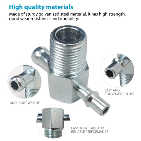 Front view of a zinc-plated steel intake manifold vacuum T fitting with 3/8 in NPT thread