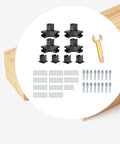 Top Shelf 3 Way Right Angle Corner Brackets And Heavy Duty Post Mounts For No Sweat DIY Pergola Builds complete hardware set with screws and wrench.