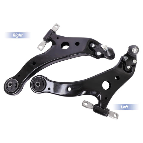 Two Piece Front Lower Control Arm With Ball Joint Replacement Kit For Lexus ES300 ES330 ES350 RX330 RX350 Toyota Avalon Camry Highlander Solara 2002 Through 2011 Beefed Up Suspension Upgrade K620333 K620334, showing left and right arms.