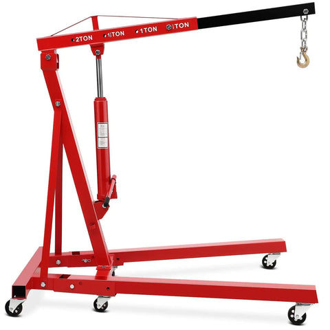 2 Ton Folding Hydraulic Engine Hoist With 4400 Lbs Max Lift, Cherry Picker Shop Crane, 6 Iron Casters, Adjustable Boom
