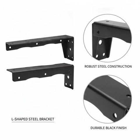 Sturdy Black L Shaped Shelf Bracket For Floating Shelves Wall Mount Hardware Made From Cold Rolled Steel with black finish detail