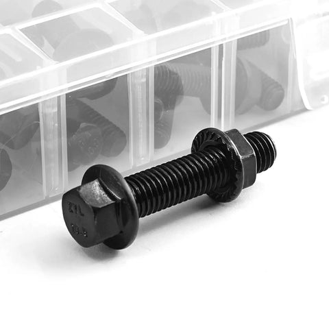 Heavy Duty Flanged Bolts And Nuts Kit Black Alloy Steel Grade 10.9 showcasing M10 bolt and nut with black oxide finish