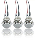 12mm Momentary Push Button Switch With High Head Waterproof Metal On Off Switch And Prewired Harness, front view, 3 pack