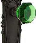 Victorian Plate Privacy Waldorf Emerald Door Knob Set with Oil Rubbed Bronze Finish Lead Crystal Knobs Solid Forged Brass Plates