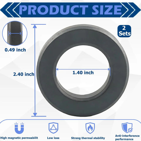 Two Pack FT240-43 Ferrite Toroidal Core For EMI And RFI Suppression with size dimensions labeled on image