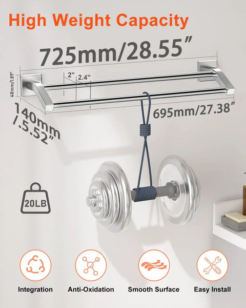 Heavy Duty 28 Inch Double Towel Bar Wall Mount Towel Rack For Bathroom SUS304 Stainless Steel With Brushed Nickel Finish