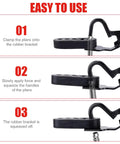 Steps to use Exhaust Hanger Removal Tool And 4 Hole Rubber Hangers Kit For Cars Trucks with pliers clamping onto rubber hangers.