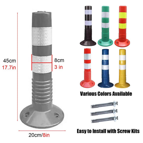 Deadly Tough Traffic Delineator Posts, 17 Inch Flexible Pu Plastic Safety Cones With High Viz Reflective Rings For Highway Street Driveway Job Sites, Bumper Guard Parking Caution Pillars With Mounting Screws 5 Pack Black