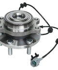 4WD Wheel Bearing Hub Assembly Set For Nissan Frontier And Pathfinder, 6 Lug With ABS, front hub view with wiring visible
