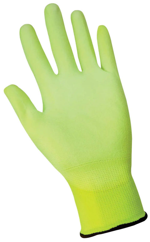 Polyurethane Coated Nylon Work Glove Medium White With High Visibility Neon Coating, Ultra Thin Bare Hand Sensitivity, palm view