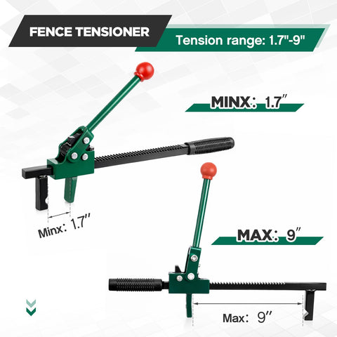 Chain Link Fence Stretcher Tool With Ratcheting Wire Tightener For Easy Tension, 1.7 To 9 Inch Range, Tilted Base Hooked Groove