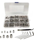 Stainless Steel 304 DIN913 Set Screws Hex Socket Grub Kit Headless Assortment 540 Pieces with tools and clear box