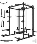 Heavy Duty Power Rack And Cable System For Home Gym Workout Gear Built Damn Tough with adjustable pulleys and attachments.