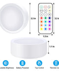 Remote Puck Lights Kit, 3 Pack With 13 Color Changing Under Cabinet Lights shown with remote control measurements