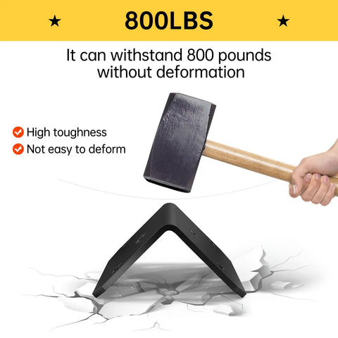 Rock Solid 2X4 Galvanized Corner Braces Heavy Duty L Bracket built tough shown with hammer demonstration for durability.