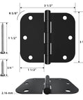 30 Pack Matte Black Door Hinges 3.5 X 3.5 Inches With 5/8 Radius, Heavy Duty Interior Door Hardware, Black 3 1/2 Inch Hinges With 6 Holes