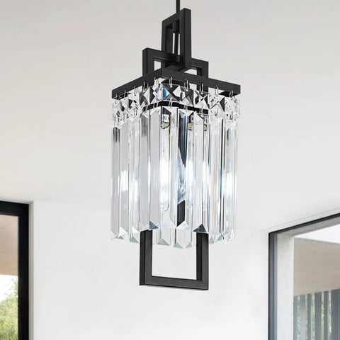 Modern Black Pendant Light Fixture For Kitchen Island And Dining Area With Crystal Shade Industrial