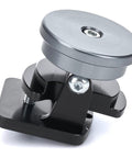 Ball Joint Adapter Screw In Aluminum Black Anodized Finish for automotive suspension and steering, showing round top and mounting base.