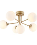 Brass Gold 24 Inch Parisian 6 Light Globe Modern Industrial Iron Ceiling Light Semi Flush Mount With White Frosted Glass Shade LED Bulbs Included