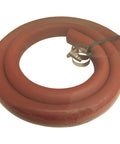 Coiled 1 in x 5 ft orange-brown low-pressure hydraulic return hose with metal worm-gear clamps